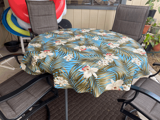 60"and 72" Blue Fern Round Hawaiian Barkcloth Tablecloths