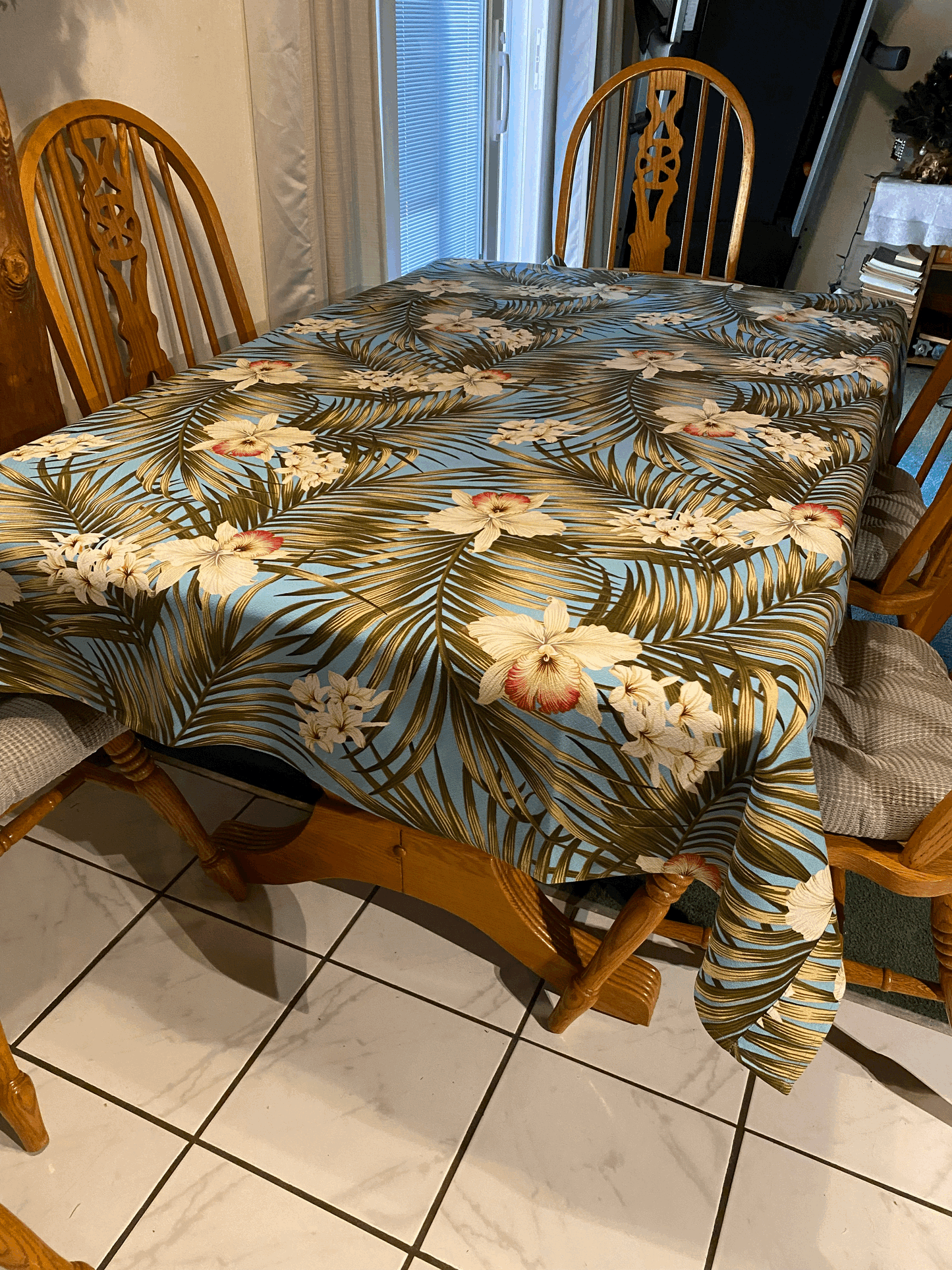 96" X 60" Blue Fern Rectangle Tablecloth